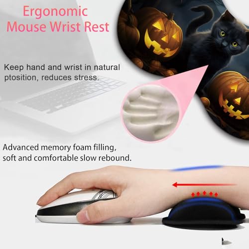 Large Gaming Mouse Pad + Mouse Wrist Rest Pad + Coaster Combination, 31.5 "x 11.8" Durable Non-Slip Extension Table Mat, Suitable for Office and Home, Halloween Black Cat - color: Halloween Black Cat