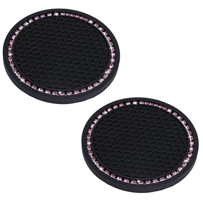 BFXM 2 PCS Bling Cup Holder Coasters for Car, Car Accessories for Women 2.75 inch Diamond Universal Non-Slip Silicone Cup Holder Coasters, Sparkly Bling (Pink Diamond) - color: Black+bling Pink