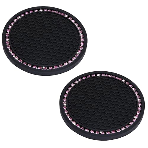BFXM 2 PCS Bling Cup Holder Coasters for Car, Car Accessories for Women 2.75 inch Diamond Universal Non-Slip Silicone Cup Holder Coasters, Sparkly Bling (Pink Diamond) - color: Black+bling Pink