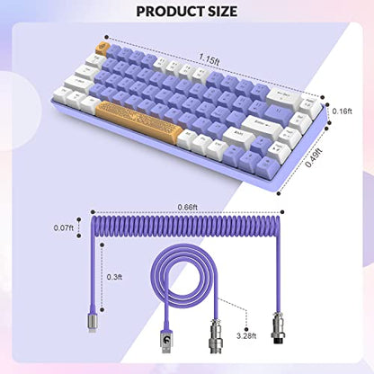 ZIYOU LANG RK-T8 Wired 65% Mechanical Gaming Keyboard with RGB LED Backlit Anti-ghosting TKL Mini 68 Key Custom Coiled C to A Cable Tactile Blue Switch for PS4 PS5 Xbox PC Mac Gamer(White Purple) - color: White Purple, size: 65% Keyboard