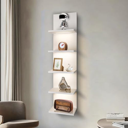 5 Tier Wall Shelf Unit, White Shelves,Lack Shelf, Wall Shelves for Bedroom，Office,Bathroom, Vanity Shelves with LED Light - color: White