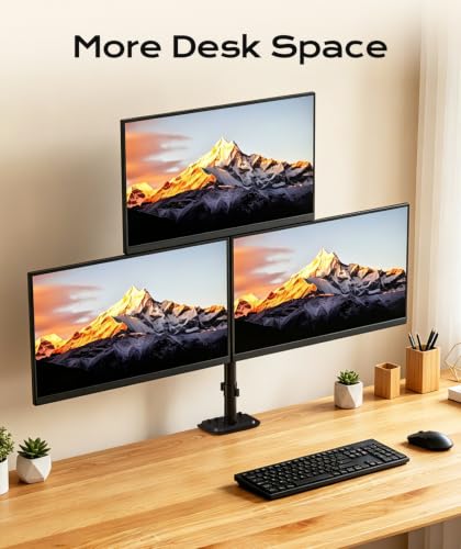 Pholiten Triple Monitor Mount, 3 Gas Spring Monitor Arms for Up to 32 inches Screens, Fully Adjustable Heavy Duty Triple Monitor Mount with Cable Management, Each Arm Holds 22 lbs - style: oversized 3 monitor mount