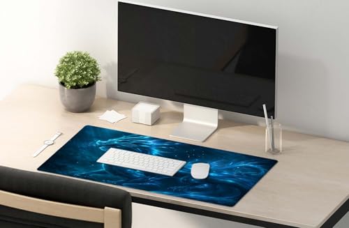 SSOIU Extended Mouse Pad, XXL Gaming Mouse Pads, Large Big Mousepad Laptop Computer Keyboard Mat Desk Pad with Non-Slip Base Stitched Edge for Gaming Office, 35.5 x 15.7 inch, Blue Dragon - color: Blue Dragon
