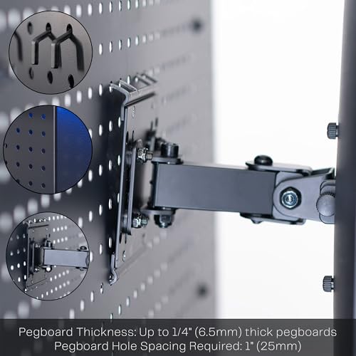 VIVO Articulating Single Monitor Pegboard Mount with Arm, Fits Screens up to 32 inches and Peg Boards up to 0.25 inches Thick with 1 inch Hole Spacing, Black, MOUNT-PB2A - size: up to 32" screens, style: Extended