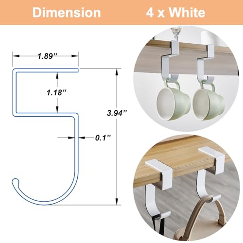 4Pcs Desk Hook Nail Free Clamp-On Under Desk Schoolbag and Handbag Hanger - Suitable for under 3cm/1.18 inch Thick Plate (4 White) - style: 5 type hooks white