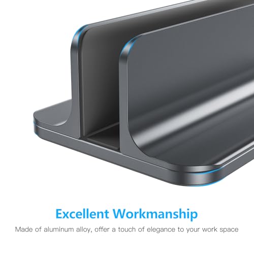 OMOTON Vertical Laptop Stand Holder, Desktop Aluminum Stand for MacBook with Adjustable Dock Size, Fits All MacBook, Surface, Chromebook and Gaming Laptops (Up to 17.3 inches), Gray - color: Grey