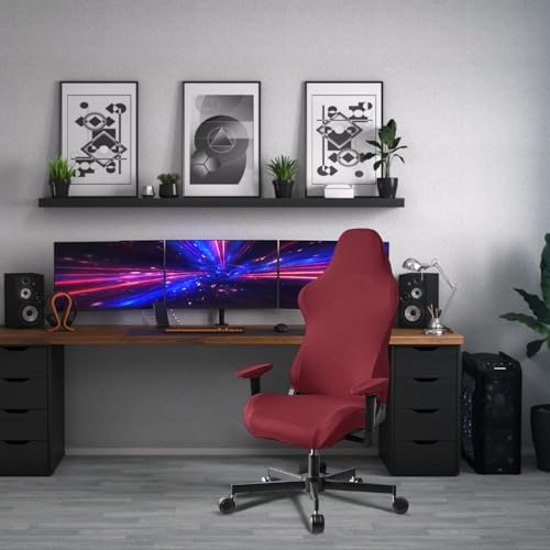 Stretch Gaming Chair Cover, Soft and Comfortable, Dust Protection, Modern Design, for Office Computer Racing Seat(Wine Red) - color: Wine Red