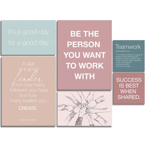 YEOION Inspirational Office Wall Art for Women,Motivational Teamwork Wall Decor for Office,Light Green and Pink Postive Quote Workplace Canvas Wall Art for Set of 6 - color: Colour8, size: 14.6 x 11.5 inches