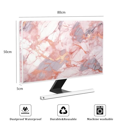 Waterproof Weatherproof Television Cover 32 Inch Anti-Static Dustproof Protective Full Body Cover for TV Screen Sleeve Compatible with Television LED LCD OLED TVs，Pink Marble - color: Pink, size: 32 Inch