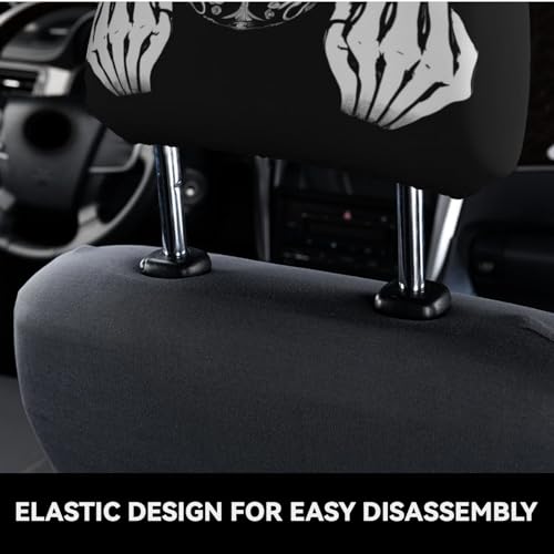 Dujiea 2 Pack Funny Skull Car Headrest Covers, Universal Soft Car Seat Head Rest Cover Protector, Vehicle Accessories Fabric Headrest Cover for Cars Vans Trucks - color: Funny Skull