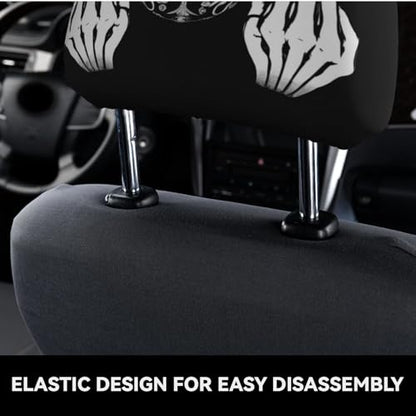 Dujiea 2 Pack Funny Skull Car Headrest Covers, Universal Soft Car Seat Head Rest Cover Protector, Vehicle Accessories Fabric Headrest Cover for Cars Vans Trucks - color: Funny Skull