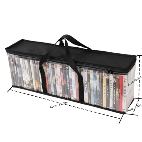 Set of 2 DVD Storage Bags,Transparent PVC Media Storage,Media Organizer Bag for DVDs, CDs, Video Games, VHS Box, Video Game Disks,With Reinforced Carrying handles (2, Large) - size: Large