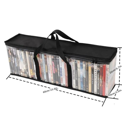 Set of 2 DVD Storage Bags,Transparent PVC Media Storage,Media Organizer Bag for DVDs, CDs, Video Games, VHS Box, Video Game Disks,With Reinforced Carrying handles (2, Large) - size: Large