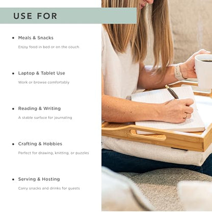 ROSSIE HOME Bamboo Wood Bed Tray, Lap Desk with Detachable Cushion, Serving Tray - Natural - Fits up to 15.6 Inch Laptops - Style No. 76107 - color: Natural Bamboo, size: Single Tray
