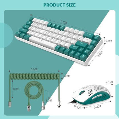 ZIYOU LANG RK-T8PR0 Wired 65% Mechanical Gaming Keyboard and Mouse Combo with RGB LED Backlit Anti-ghosting TKL Mini 68 Key Coiled C to A Cable Tactile Blue Switch for PS4 PS5 Xbox PC Mac Gamer(Green) - color: Green White, size: 65% Keyboard + Mouse