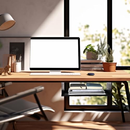 Under Desk Computer Mount for Small Form Factor SFF Computers and Pcs, Using Space 16.7" x H 4.75" x D 12" Mount Shelf Organizer for Office Home Workstation Gaming Stand up Desk - size: 4.75 inch High