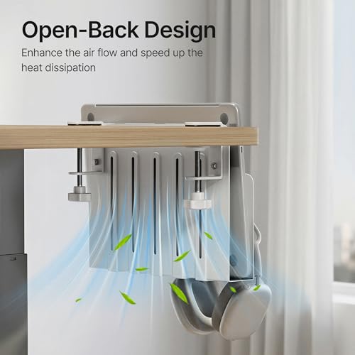 Under Desk Storage Organizer, Laptop Holder Stand with Pegboard Design, Holds 22lbs, Clamp on Desk Organizer, Fits 0.4"-2.2" Desktop Edge, White - color: White