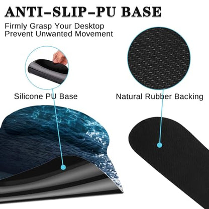 Arttown Moonlight Night Desk Mat Seascape Mouse Pad Set 4 in 1 Romantic Wave Ergonomic Design Large Desk Pad + Keyboard Wrist Rest + Mouse Wrist Rest + Coaster Suitable for Home Office Study Game - color: Moonlight Night