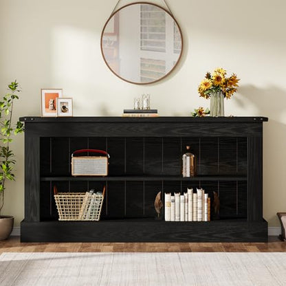 Tribesigns 63-Inch Long Console Table for Entryway, Narrow Long Entry Table with Shelves for Living Room, Farmhouse Sofa Console Behind Couch, for Foyer, Hallway, Black - color: All Black