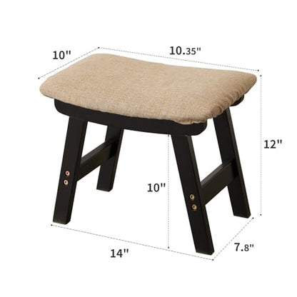 Kitsanery Foot Stool,Ottoman,Bamboo Small Sofa Foot Rest Under Desk,Extra Seating for Living Room, Bedroom and Kitchen (Black Stool Legs - Beige Surface) - color: Black Stool Legs - Beige Surface