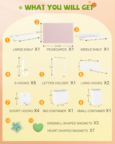 Metal Pegboard Kit — Carbon Steel Pegboards with 26 Accessories, Pegboard Wall Organizer for Home, Office, Study Room, Kitchen, Craft Room & Gaming Setup— 24″ × 16″ Pink Peg Board - color: Pink
