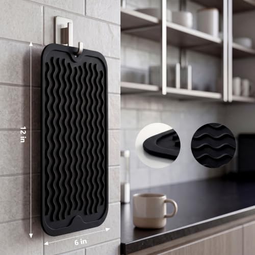 MicoYang Silicone Dish Drying Mat for Multiple Usage,Easy clean,Eco-friendly,Heat-resistant Silicone Mat for Kitchen Counter or Sink,Refrigerator or Drawer Liner Black S 12 inches x 6 inches - color: Black, size: 12"L x 6"W