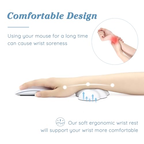 Cloud Wrist Rest Cushion for Mouse Ergonomic Soft PU Leather Memory Foam Wrist Pain Relief Mouse Wrist Support Pad with Anti-Skid Base for Office School Home Laptop & Computer Mouse (White) - color: White