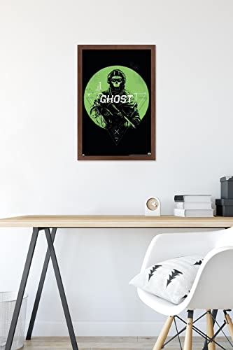 Trends International Call of Duty: Modern Warfare 2 - Ghost Emblem Wall Poster, 14.725" x 22.375", Mahogany Framed Version - color: Mahogany Framed Version, size: 22.4"L x 14.7"W