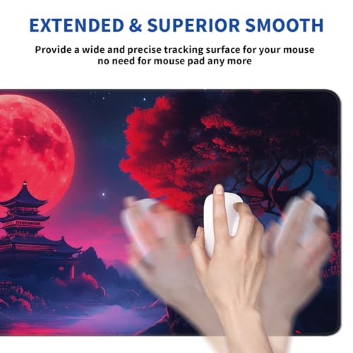 Darkness Red Moon Mouse Pad Abstract Red Mouse Pad 31.5x11.8 Inch Texture Non-Slip Rubber Base Large Mousepad Stitched Edges Keyboard Mouse Mat Desk Pad for Office and Home (Darkness 4) - color: Darkness Red Moon 4