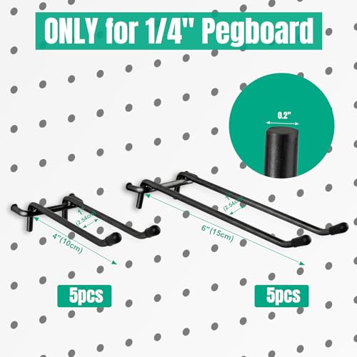 G.CORE 10 Pack Pegboard Hooks, Peg Board Tool Utility Hooks & Hangers Fit 1/4" Pegboards, Heavy Duty Metal Peg Board Shelving Hooks, Wall Organizers and Storage for Craft Room Garage Workbench (Black) - color: Black
