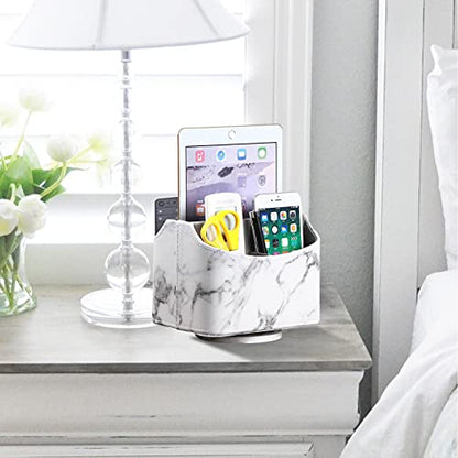 YAPISHI White Marble Leather Remote Control Holder,360 Degree Spinning Desk TV Remote Caddy/Box,Beside Table Organizer for Controller,Media,Makeup, Mobile Phone and Pen/Pencil Stationery Storage - color: 7# Marble