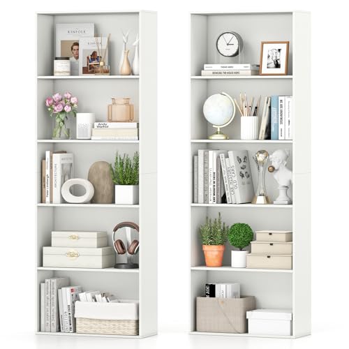Giantex 5-Tier Bookshelves Set of 2, Freestanding Bookcase with 5 Open Shelf, Modern Display Shelf, Storage Organizer for Living Room Bedroom Home Office - color: White, size: 24" x 9.5" x 67" (2 Pack)