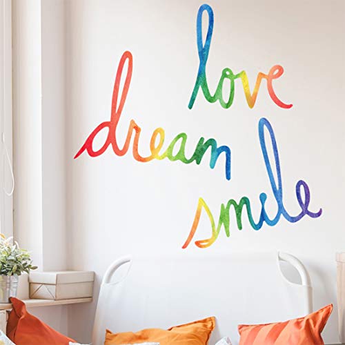 Inspirational Quotes Decor for Living Room, Bedroom, Classroom, Playroom, Nursery - Love Dream Smile Wall Decals for Girls Boys Room Decorations - color: Love Dream Smile