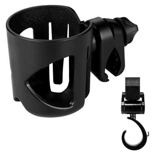 Accmor Stroller Cup Holder with Hook, Universal Cup Holder for Walker Wheelchair Bike, 360° Rotatable Stroller Cup Holder Attachment Accessories for Walker, Wheelchair, Scooter - color: Cup Holder & Hook