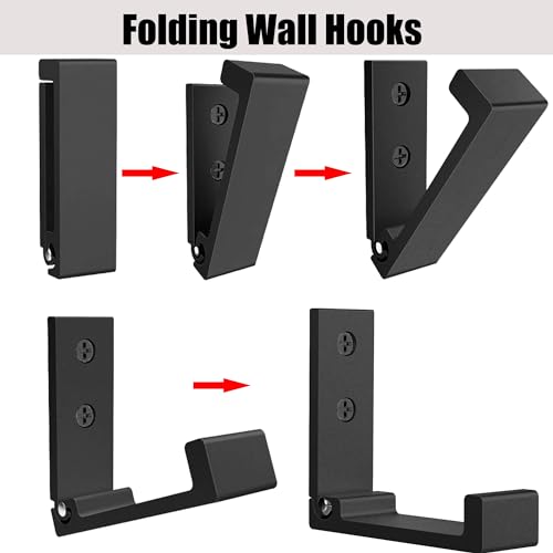 Folding Coat Hooks, Foldable Wall Hooks for Hanging Aluminum Alloy Cloth Hanger Coat Hanger Headphones Holder Headset Wall Hanger Hook- Pack of 4 - color: Black