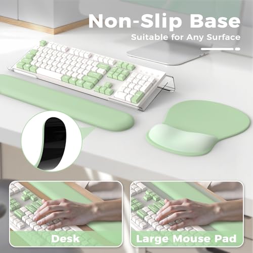 iCasso Keyboard Wrist Rest,Ergonomic Mouse Pad with Wrist Support,Acrylic Clear Keyboard Stand for Desktop,Non-Slip Mousepad Set for Office Home Gaming (Green) - color: Green