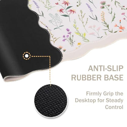 L-SPOUTTO Floral Mouse Pad,Botanical Desk Mat XXL Large Scalloped Gaming Mousepad,35.4x15.7in Non-Slip Keyboard Pad Waterproof Desktop Mat for Laptop Computer Work Game Home Office-Wild Flowers - color: Wild Flowers