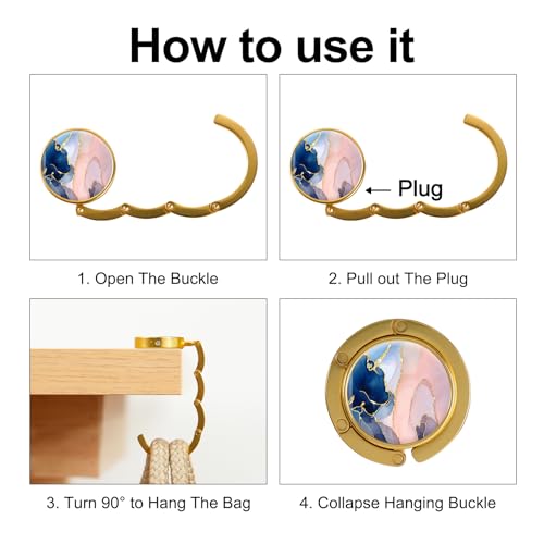 Folding Handbag Hanger - Portable Bag Holder, Women's Bag Table Hanger Hook（1Pack-AMarble） - color: 1Pack-AMarble
