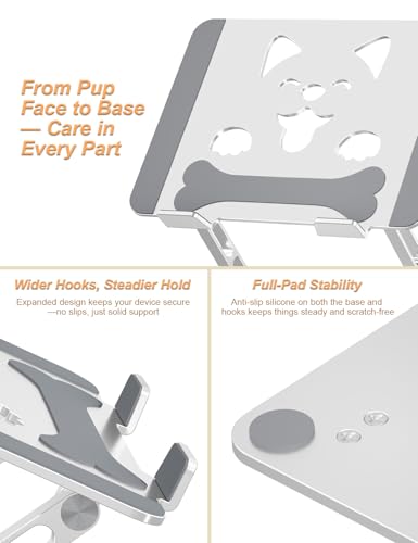 Aoviho Laptop Stand for Desk-Adjustable, Foldable, Portable, Ergonomic Aluminum Notebook Riser with Unique Puppy Shaped Vent, Desk Gift for 10"-17.3" Devices Mac, Dell, HP, Lenovo, Samsung, Silver - color: Silver