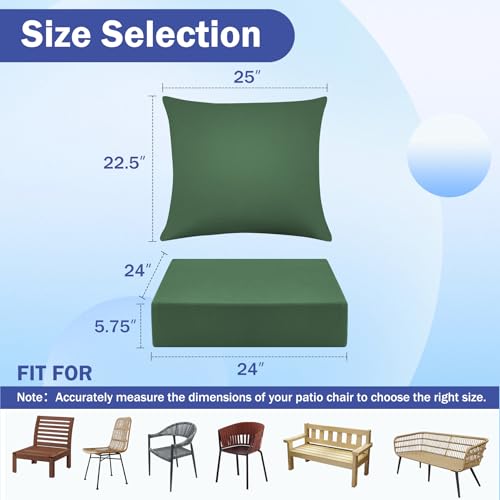 IASEAHK Outdoor Seat Cushion Set, Waterproof & Fade Resistant Patio Chair Cushions, Outdoors Cushion for Patio Furniture, 24 x 24 x 5.75 Inch, Outdoor Couch Cushions with Handle and Ties,ForestGreen - color: Forest Green, size: 24*24+5.75/25*22.5