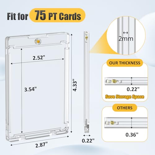 15 Packs 75pt Magnetic Card Holders for Trading Cards | 0.22" Slim Profile, U-V Protection, 2 Strong Magnets, Hard Plastic, for Sports Game Collector Display Storage - size: 15 Packs