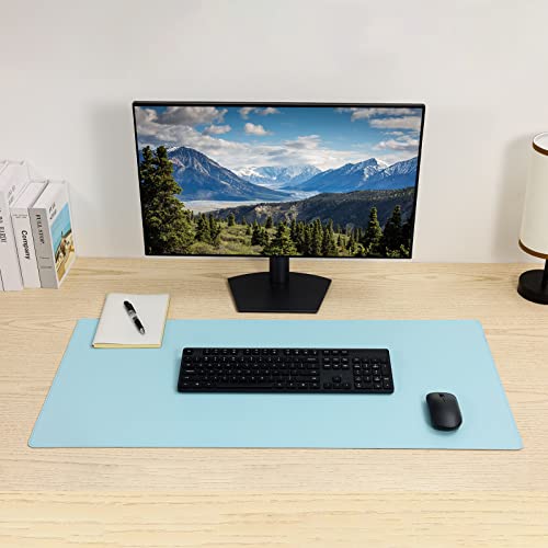 Wolaile Faux Leather Desk Pad Blotter,Waterproof Non-Slip Writing Desk Mat for Kids,36x17 in Desktop Protector Large Mouse Pad,Light Blue Office Home Table Cover - color: Baby Blue