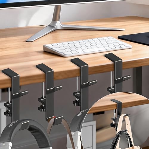 Desk Mount Bag Holder Hook Clamp,On Backpack Hanger Portable Desk Mount Headphones Holder for Reduce Desk Clutter Table Desk Table Hanging Storage (4 Pcs-Double Hook Black) - color: 4 Pcs-Double Hook Black