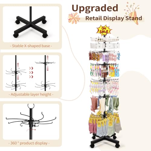 Flenpptly Retail Display Stand, 7-Tier Rotating Display Rack for Store Display, Movable and Adjustable Spinning Display Stand for Earrings, Jewelry, Keychains, Socks Display (7-Tier Black) - color: 7-Tier Black
