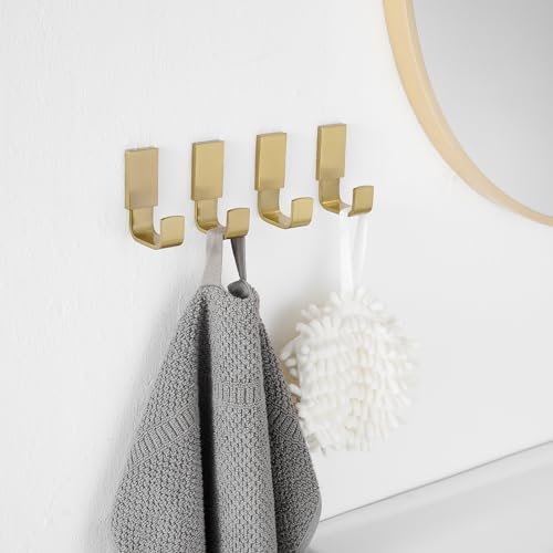BESy Brass Clothes Hook Single Towel Hook for Bathroom Kitchen Garage Square Style Robe Hooks Coat and Hat Hook, Wall Mounted with Screws, Four Packs, Brushed Gold - color: Brushed Gold, size: 4 Pack