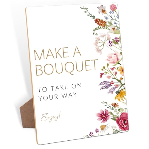 Make a Bouquet Sign, Wedding Signs for Ceremony and Reception, Floral Bridal Shower Decorations, Wooden Wedding Signage, Bridal Shower Decor, Bouquet Bar Supplies for Engagement Anniversary, 02 - color: Make A Bouquet Sign, 02