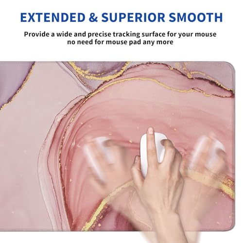 Rose Gold Marble Mouse Pad Abstract Marble Mouse Pad 31.5x11.8 Inch Texture Non-Slip Rubber Base Large Mousepad Stitched Edges Keyboard Mouse Mat Desk Pad for Office and Home - color: Rose Gold Marble