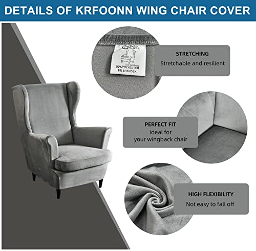 KRFOONN Wingback Chair Cover Slipcovers 2 Piece Stretch Velvet Plush Wing Chair Covers Slipcovers Wingback Sofa Covers Armchair Covers Furniture Protector for Living Room, T15 - color: Color T15
