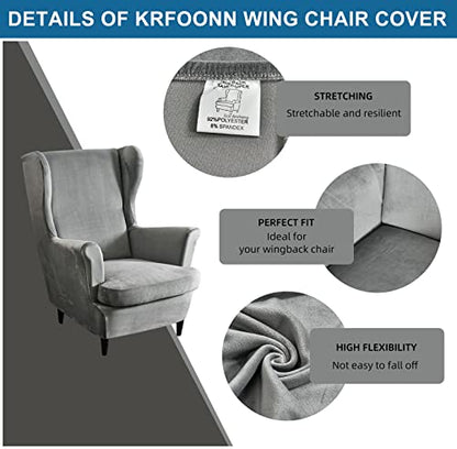 KRFOONN Wingback Chair Cover Slipcovers 2 Piece Stretch Velvet Plush Wing Chair Covers Slipcovers Wingback Sofa Covers Armchair Covers Furniture Protector for Living Room, T15 - color: Color T15