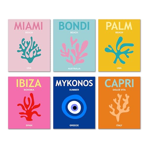 Isfvqyub Preppy Beach Wall Art, Aesthetic Ocean Beachy Poster For Girl Boy, Trendy Abstract Wall Decor For Room Dorm College Apartment Office, Set Of 6 -A01 - size: Beach